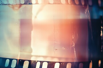 Distressed film frame with organic light leaks, faded edges, subtle grain, nostalgic glow