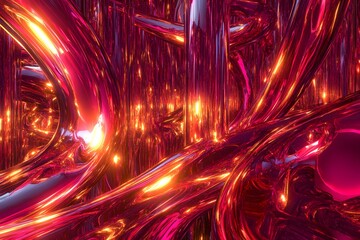 Fiery Network: A network of glowing, intertwined, glass-like tubes, a vibrant display of light and color, creating a mesmerizing and dynamic visual experience. 