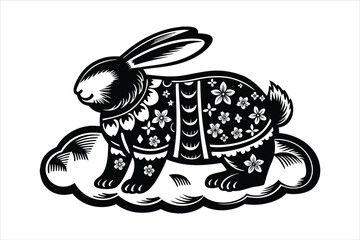 Rabbit Silhouette on a White Background, Animal Rabbit Silhouette