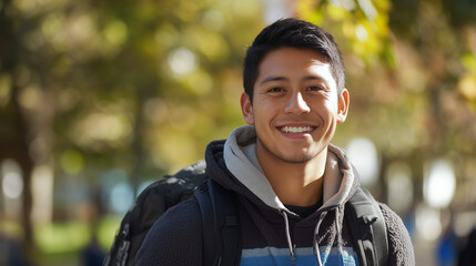 University student portrait with natural lighting, embodying focus and determination in academic pursuit