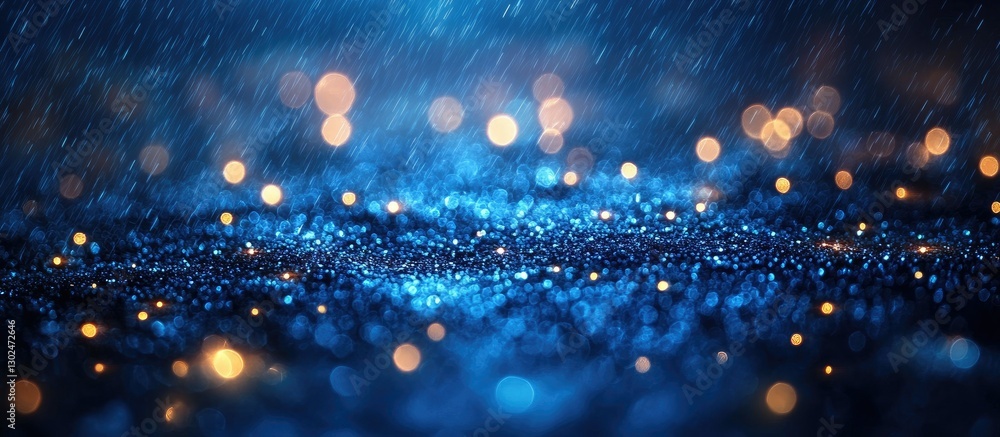Poster dark blue background with shimmering glitter and bokeh lights, creating a festive and magical atmosp