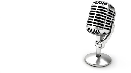 A professional studio microphone with a podcast advertisement script, isolated on a white background.