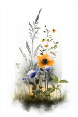 Vibrant Floral Arrangement with Orange Poppy and Blue Flowers in Artistic Style