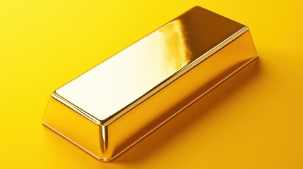A luxury gold bar casting a rich golden reflection on a vibrant yellow background