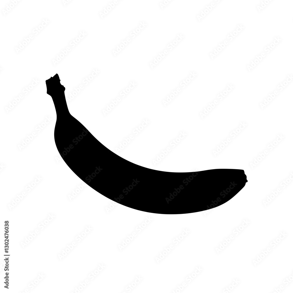Poster banana silhouette: minimalist black silhouette of a ripe banana on a blank backdrop. this clean and 