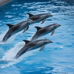 Dolphins jump with blue imagination