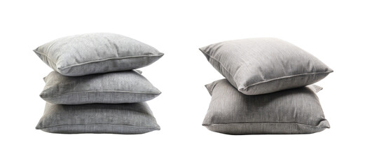 Soft Gray Fabric Pillows Stacked Neatly for a Cozy Look, PNG file for mock-up.