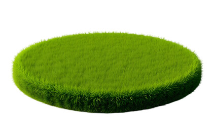 3D Grass Podium Isolated on Transparent Background, Round Platform