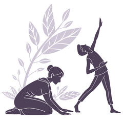 Yoga Poses Illustration with Leaf Background