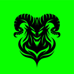 Demonic Ram Head Silhouette - Dark Tribal Vector Art