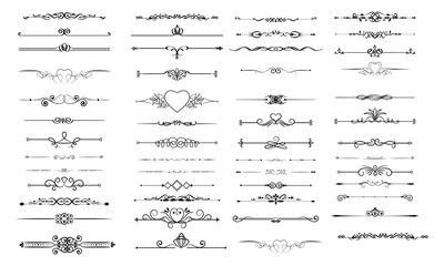 set of text delimiters and scroll elements, ornate vintage frames, vector illustration