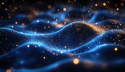 Obraz premium Abstract background with swirling patterns of glowing blue and gold particles, creating a dynamic and futuristic effect
