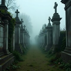 Fototapeta premium cemetery in the fog