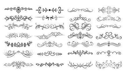 Fototapeta premium Line dividers. Decorative swirl text separators, vintage divider. Victorian flourishes line calligraphic swirly filigree decoration editable stroke vector set