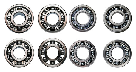 Collection of Various Types of Industrial Ball Bearings in Layout, Bundle Set Collection, Isolated on Transparent Background