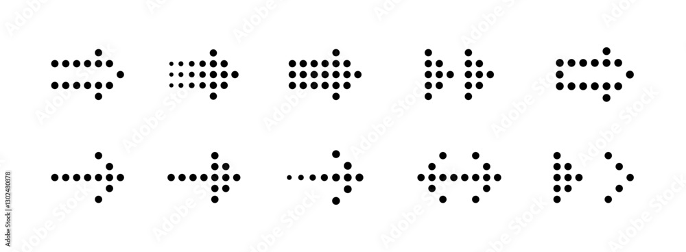 Poster arrow set. arrows of different shapes, cursors, pointers. dotted arrow style. collection of arrows d