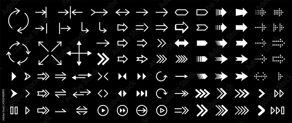 Poster arrow icons big set. collection different arrows sign. modern simple arrows. contains symbol of vari