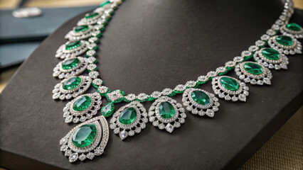 stunning necklace featuring emerald gemstones and intricate diamond detailing, perfect for elegant occasions. design showcases luxurious blend of colors and craftsmanship