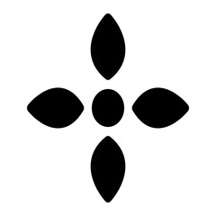  symmetrical flower icon where each petal resembles a leaf, representing balance, nature, and sustainability.