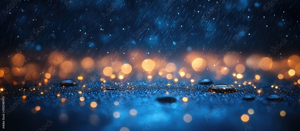 Poster nighttime scene with bokeh lights in blue and orange tones, abstract background with glittering spar