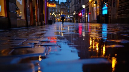 Obraz premium Rainy Night Street Scene in Edinburgh