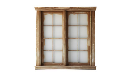 The window of an old wooden house, view through an old wooden window,wooden window on black house facade,Wooden frame sitting on a wooden table