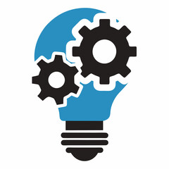Modern Invention Concept Light Bulb and Gear Silhouette Vector.