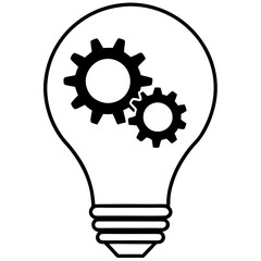 Creative Idea Light Bulb & Gears Silhouette  Line Art High-Quality Vector.