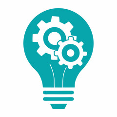 Modern Invention Concept Light Bulb and Gear Silhouette Vector.