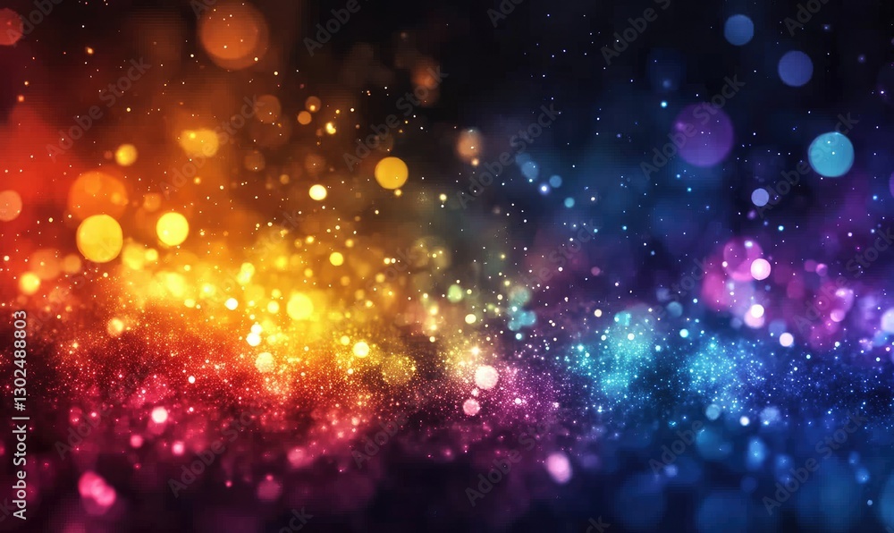 Aufkleber abstract background with multicolored glowing lights and bokeh, vibrant colors, dynamic light effect
