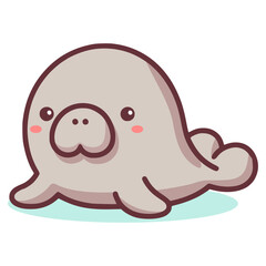 cute dugong wild animal flat color vector illustration template design
