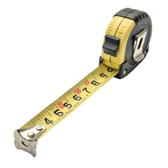 A bright yellow measuring tape, isolated on a transparent background.
