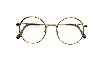 Realistic oil painting of vintage round brass framed glasses on a white background