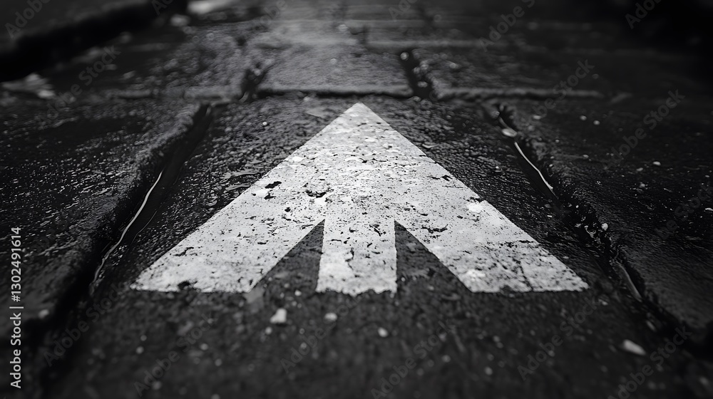 Poster direction's path: an eye-level perspective captures a stark, black and white image of a pathway mark