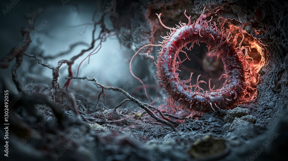 Aufkleber closeup of parasitic roundworm in host environment microscopic view science concept dark setting