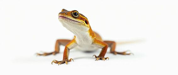 Close-up of a Small Lizard on a White Surface – A small lizard is captured on a plain white background, highlighting its unique texture and form, ideal for nature.