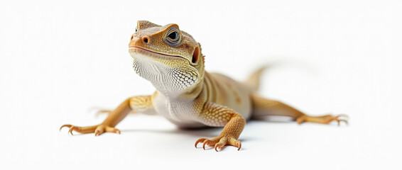 Small Monitor Lizard on White Background – A close-up image of a small monitor lizard, showcasing its distinct scales and features, perfect for illustrating reptiles and wildlife in a clean.