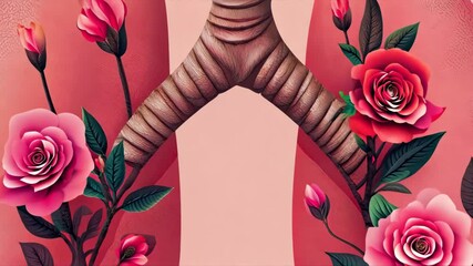 stylized Human lungs with flowers on solid color background. A symbol of healthcare and the blooming lungs of our planet