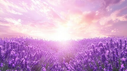 Obraz premium Serene Lavender Field at Sunset Tranquil Purple Blossoms Under a Soft Sky