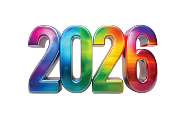 Metallic Rainbow "2026" Numbers with a Shimmering Multicolor Finish, PNG file for mock-up.