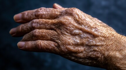 Close-up View of an Aged Hand with Visible Wrinkles and Texture