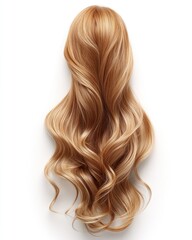 Fototapeta premium Blonde wavy ponytail cascades gracefully against a white backdrop, showcasing a soft and shiny texture with beautiful movement