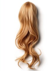 Naklejka premium This blonde wavy ponytail showcases a flowing style, perfect for various fashion statements and occasions, set against a plain white background