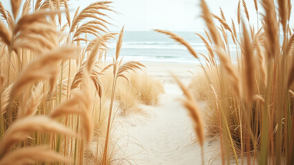 Pathway to the Sea: Framing the Tranquil Ocean Through a Whimsical Grassy Corridor