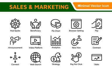 Sales and Marketing Icon Set. A dynamic collection of icons designed to enhance branding, promotions, and customer engagement, perfect for marketing materials and business applications.