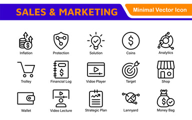 Sales and Marketing Icon Set. A dynamic collection of icons designed to enhance branding, promotions, and customer engagement, perfect for marketing materials and business applications.