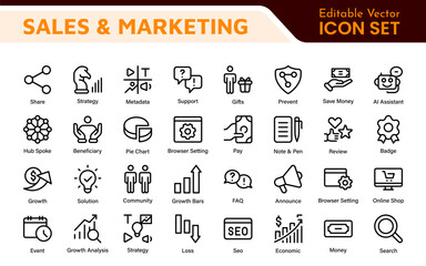 Sales and Marketing Icon Set. A dynamic collection of icons designed to enhance branding, promotions, and customer engagement, perfect for marketing materials and business applications.