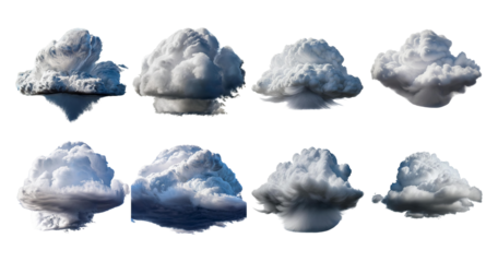 Realistic Cloud Forms Collection with Various Shapes and Styles, Bundle Set Collection, Isolated on Transparent Background