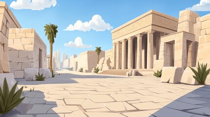 Fototapeta premium Pixel Art of Ancient Egyptian Street with Sandstone Buildings and Clear Blue Sky