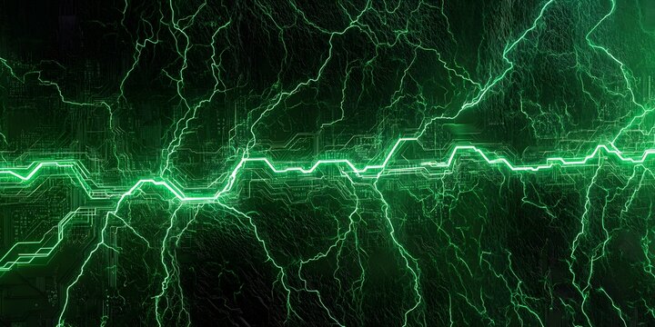 Green Lightning Bolt: A vibrant and electrifying image of a green lightning bolt, showcasing the raw power and beauty of nature's electrical display.  - Powered by Adobe